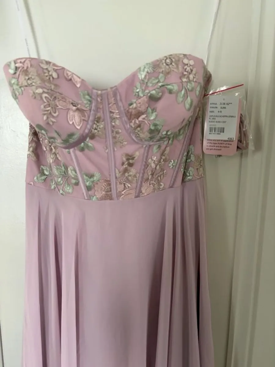 Dessy - strapless embroidered corset dress with chiffon skirt - Image 2