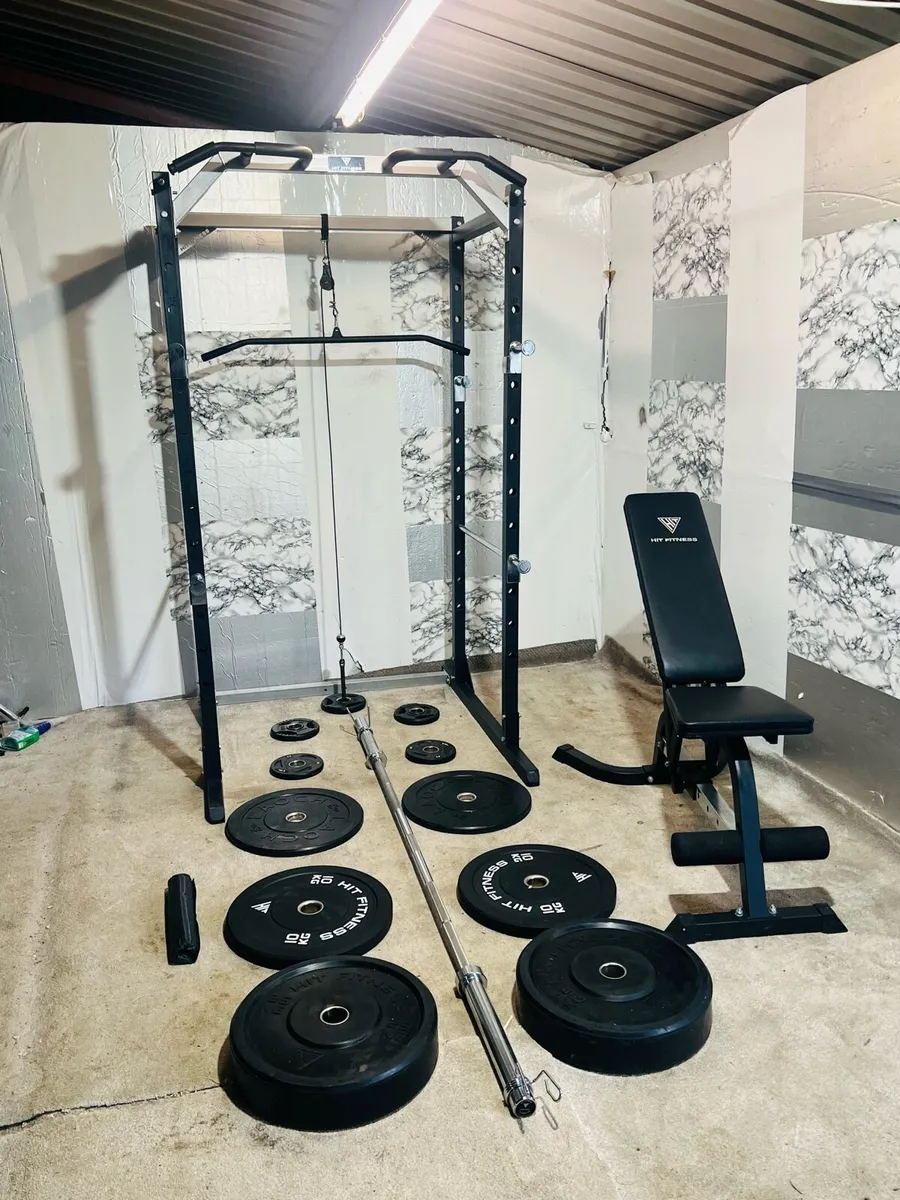 POWER RACK WITH PULLY CABLE 110KGBARBELL SET BENCH - Image 2