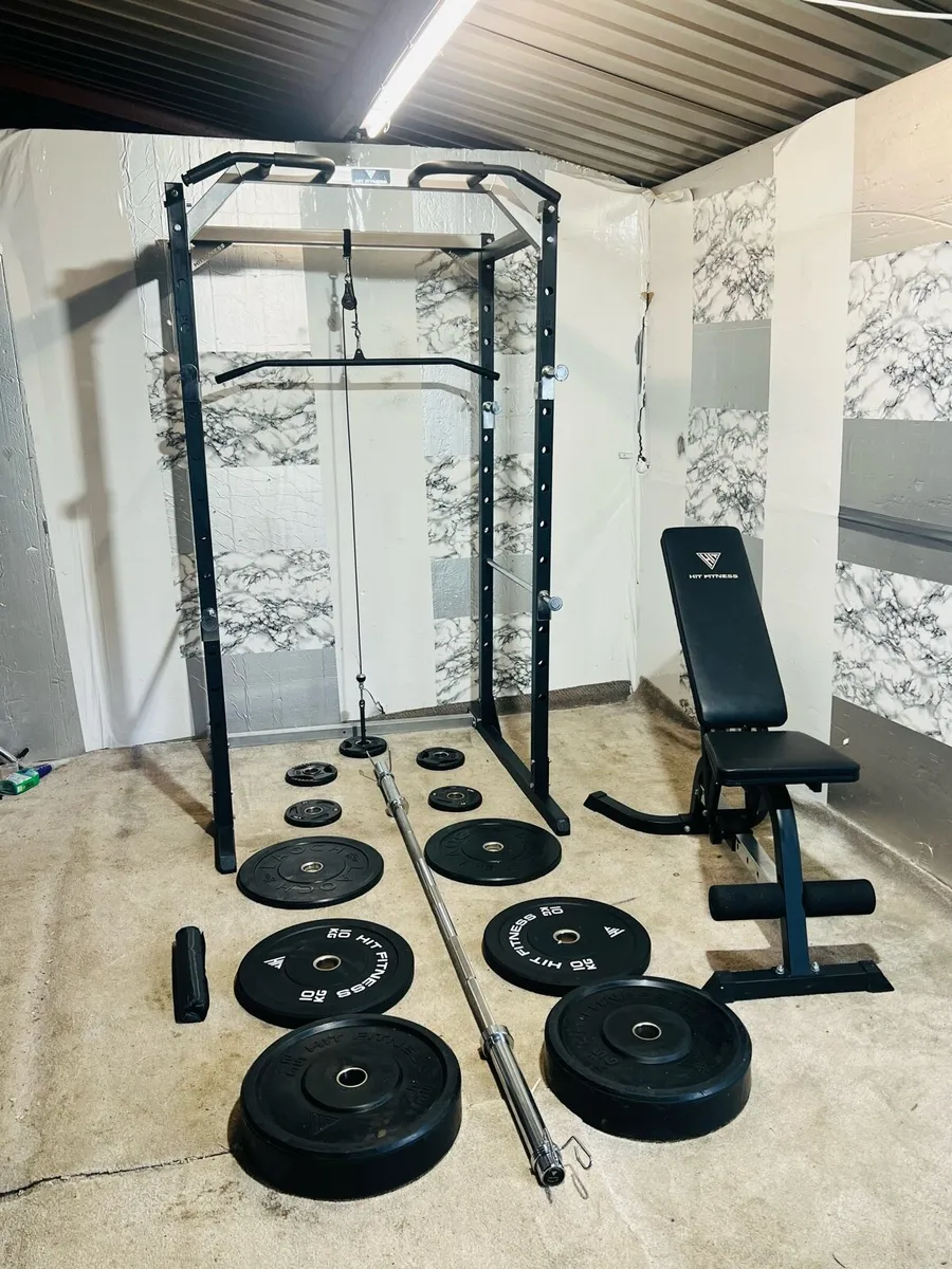 POWER RACK WITH PULLY CABLE 110KGBARBELL SET BENCH - Image 3