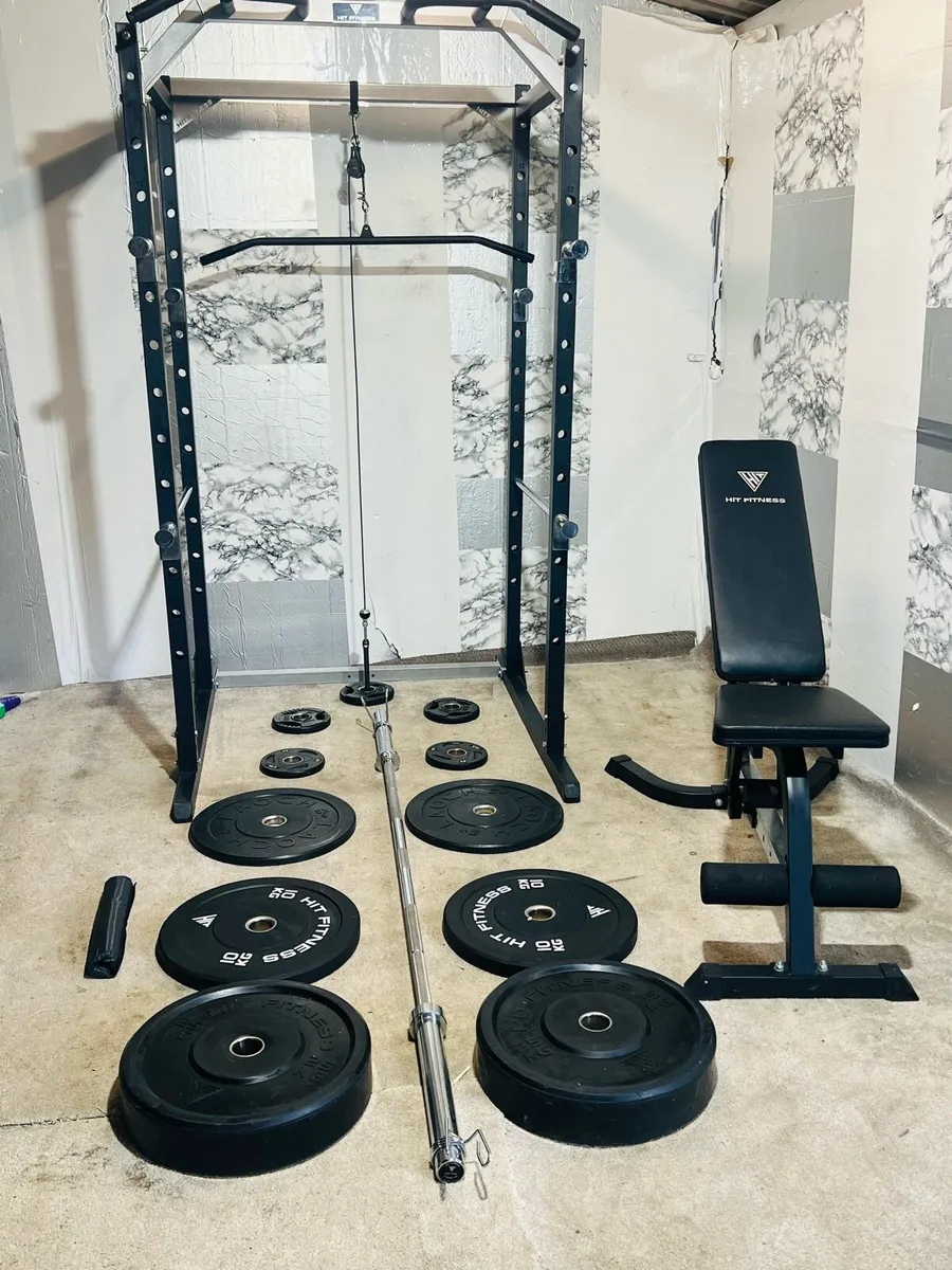 POWER RACK WITH PULLY CABLE 110KGBARBELL SET BENCH - Image 1