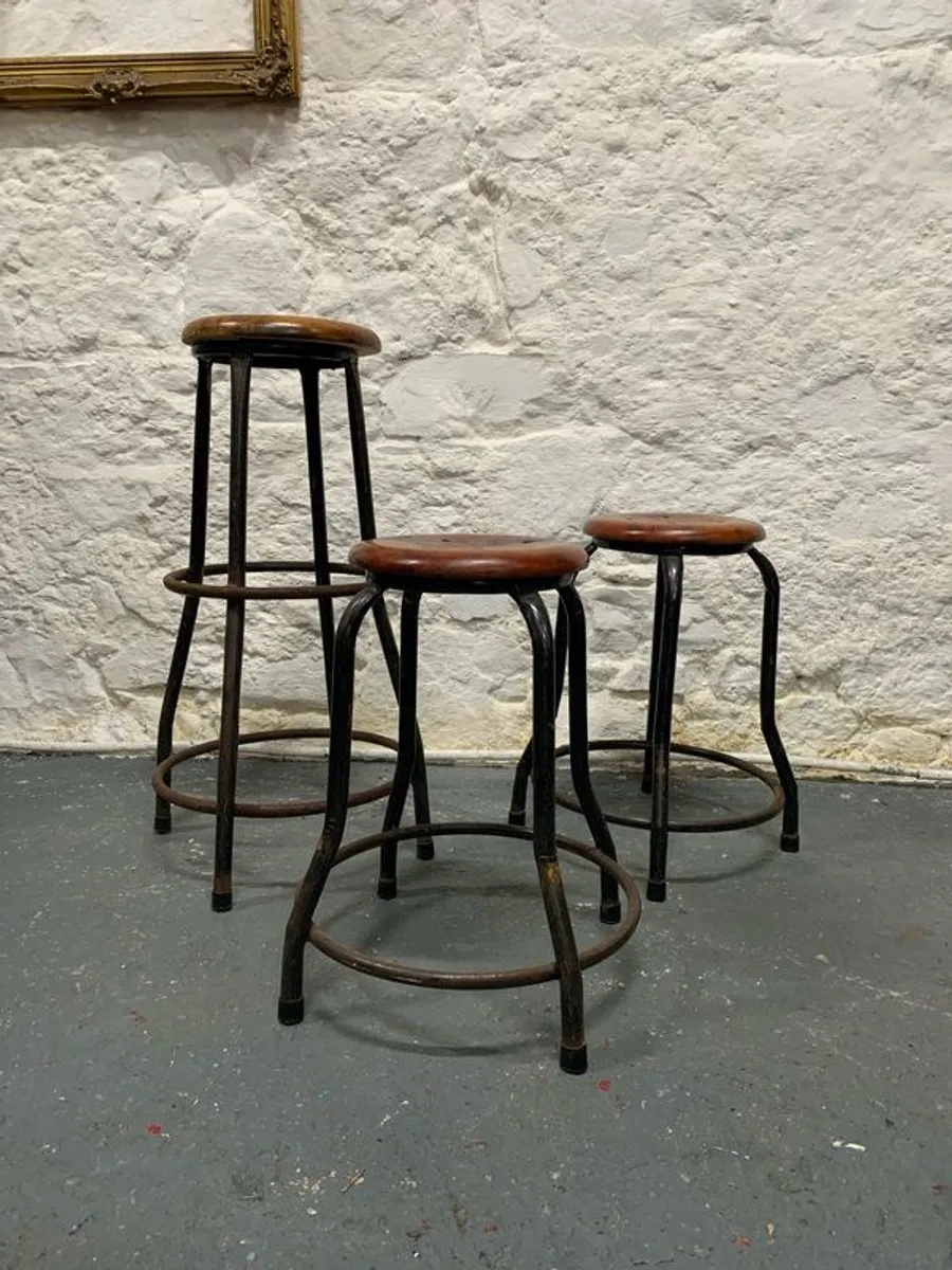 Set of 3 Vintage Industrial Stools. - Image 1