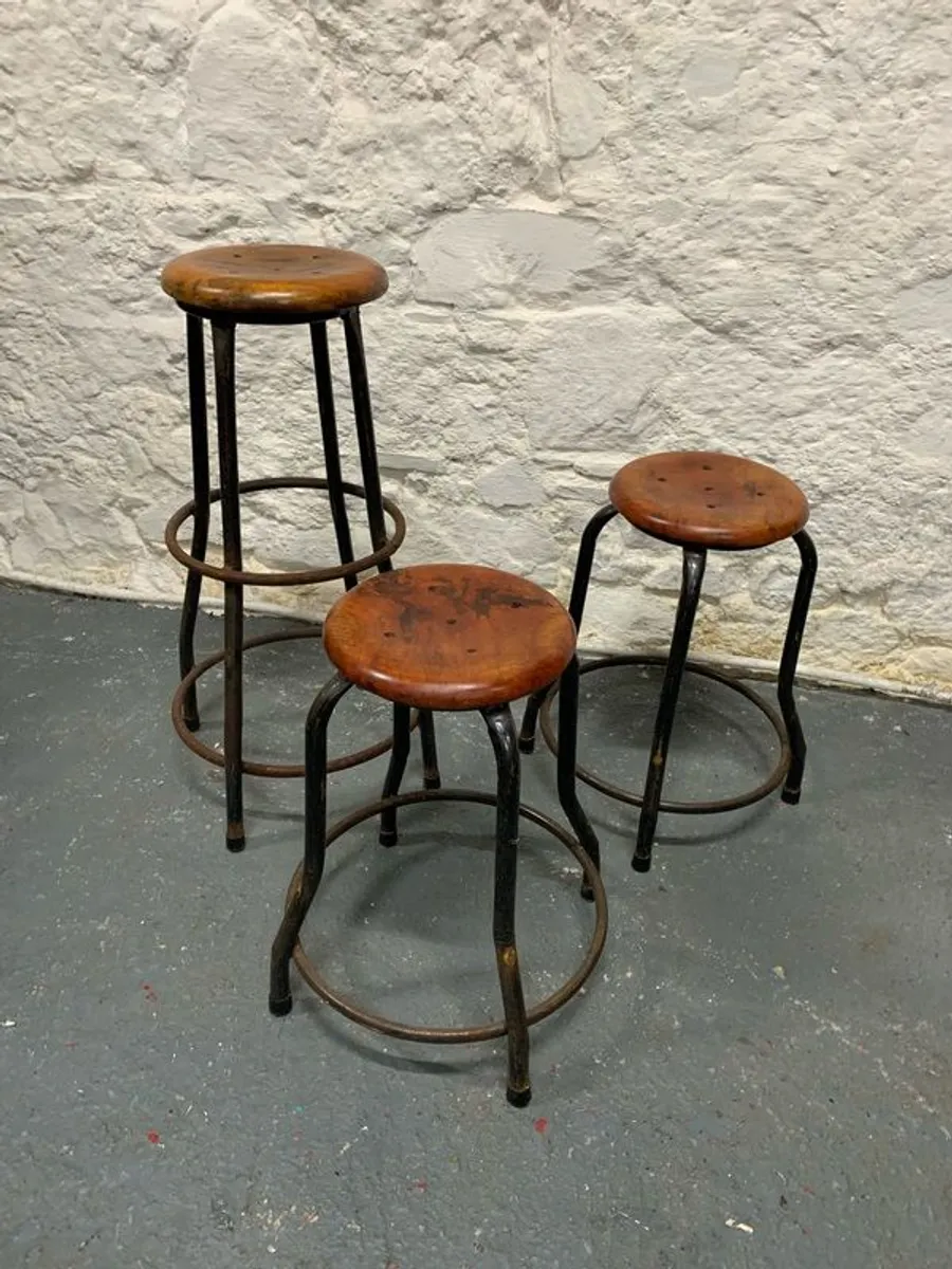 Set of 3 Vintage Industrial Stools. - Image 2