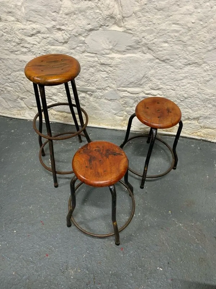 Set of 3 Vintage Industrial Stools. - Image 4