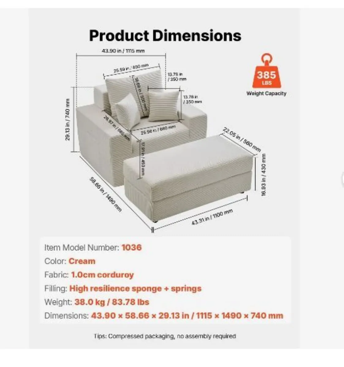 Chaise Lounge Chair, 1115 mm - Image 4