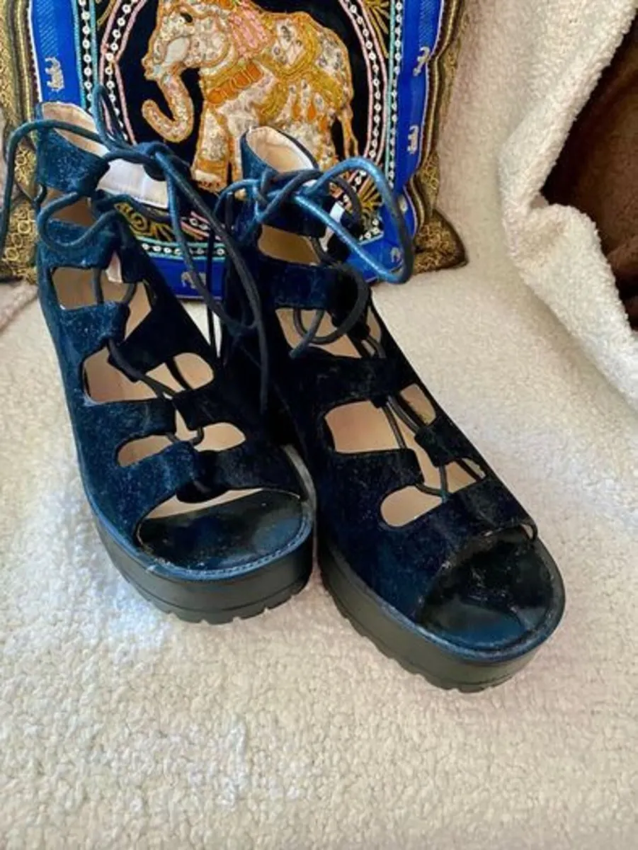 Open toe black swede Ankle boots - Image 1