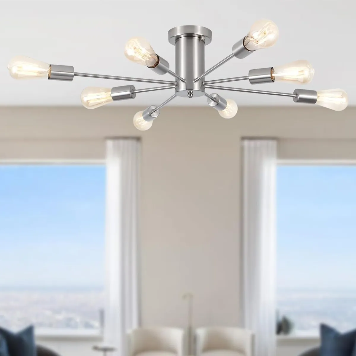Brushed Nickel Sputnik Ceiling Light，8 Lights - Image 1