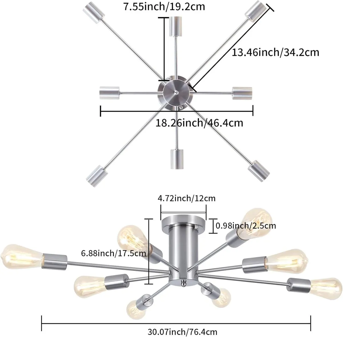 Brushed Nickel Sputnik Ceiling Light，8 Lights - Image 3