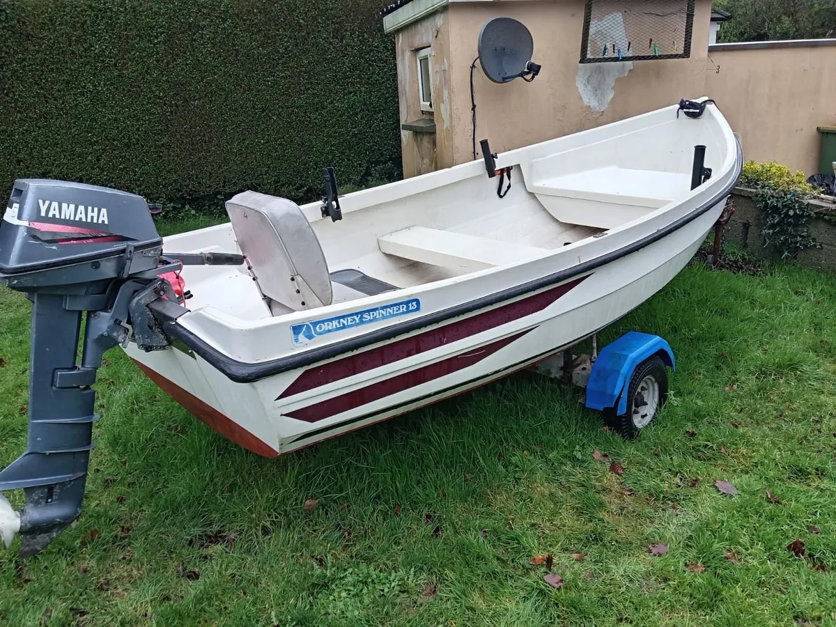13 foot fishing boat with outboard and trailer - Image 1