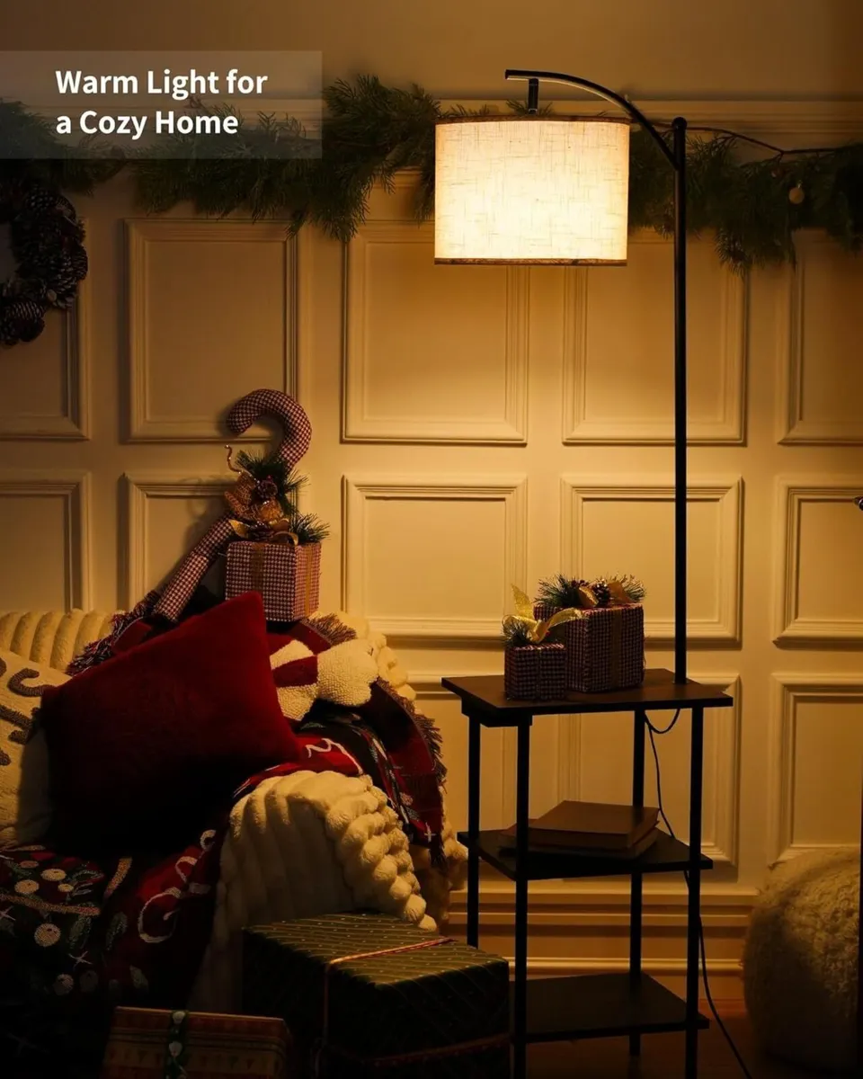 Vintage Wooden Floor Lamp with 3-Tier Storage - Image 2