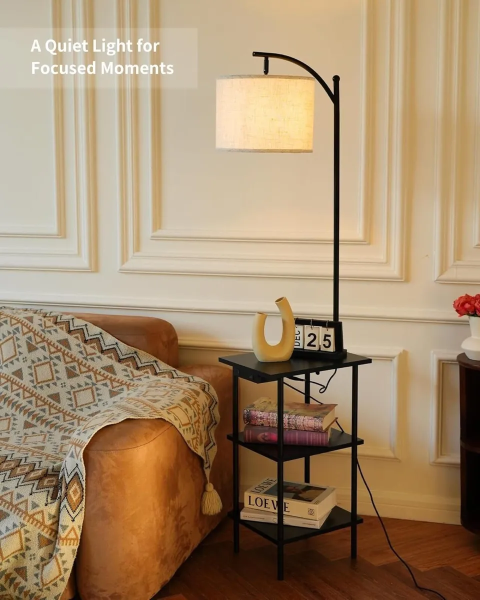 Vintage Wooden Floor Lamp with 3-Tier Storage - Image 4