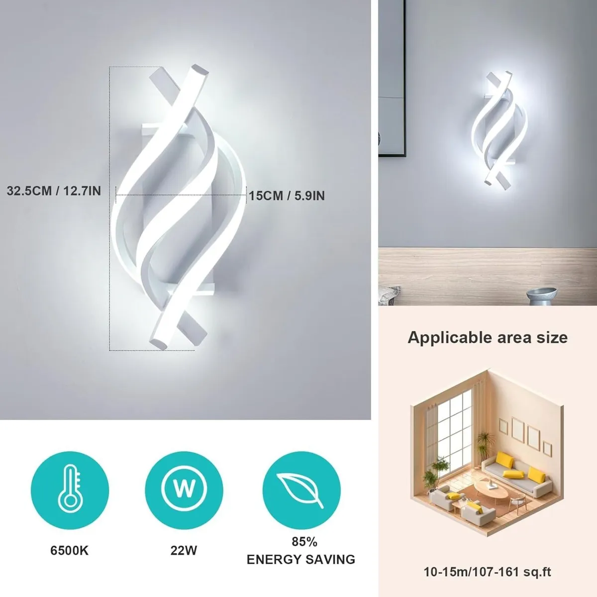 Modern LED Wall Light Set of 2 22W 1320LM White - Image 2
