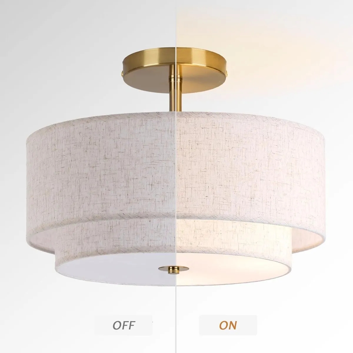 Dual Drum Gold 3-Light Semi Flush Mount Ceiling - Image 4