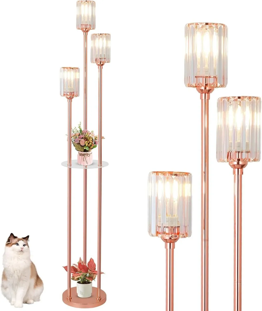 Modern Floor Lamp with Shelves 3-Lights Rose Gold - Image 1