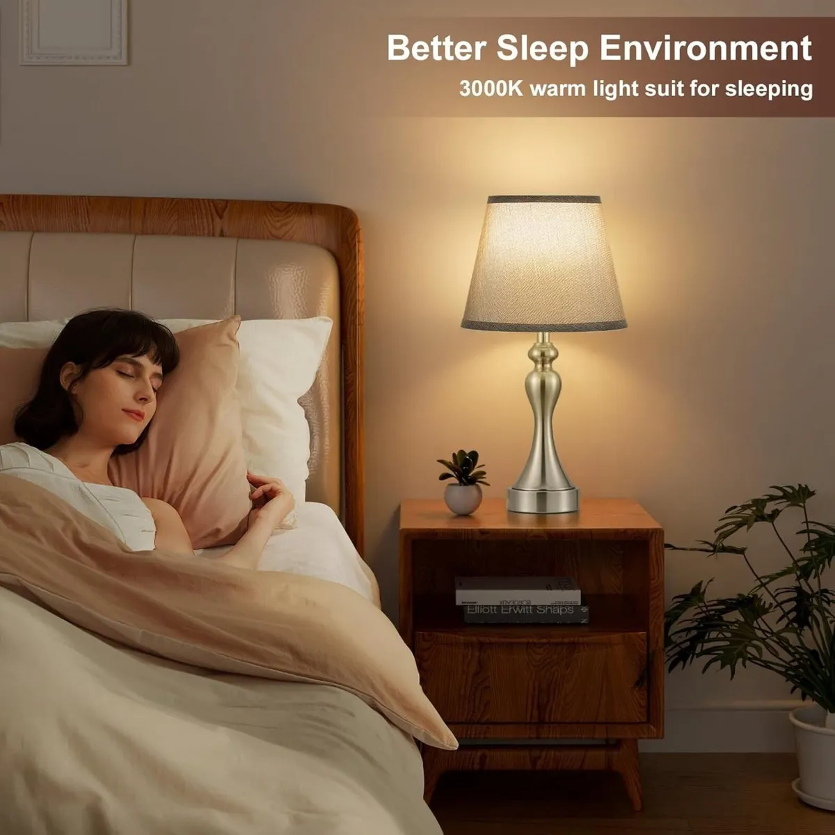 Dimmable Grey Bedside Lamps Set of 2 Lamp with - Image 4