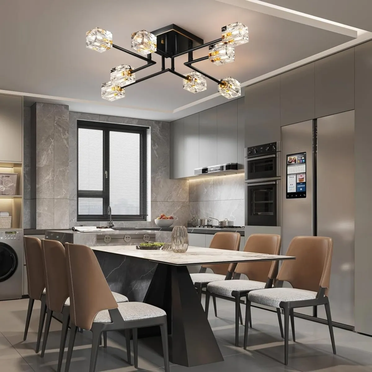 Modern Crystal Ceiling Light Black and Gold - Image 4