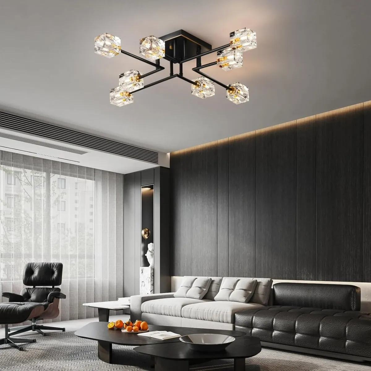 Modern Crystal Ceiling Light Black and Gold - Image 3