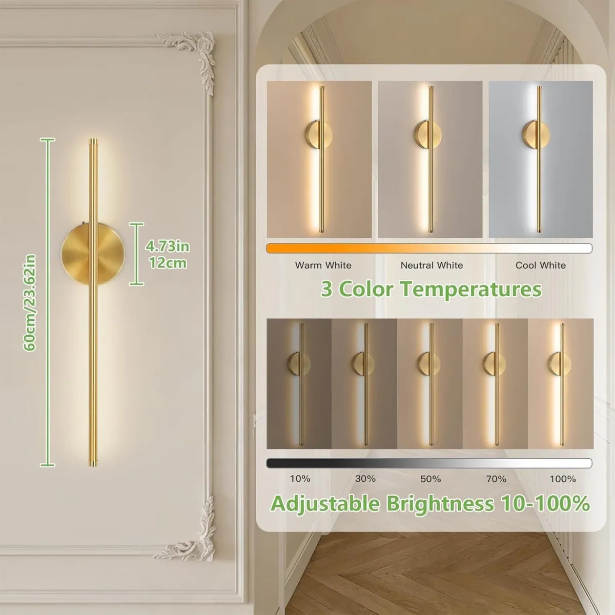 Gold Rechargeable Wall Lights 4400mAh Battery - Image 3
