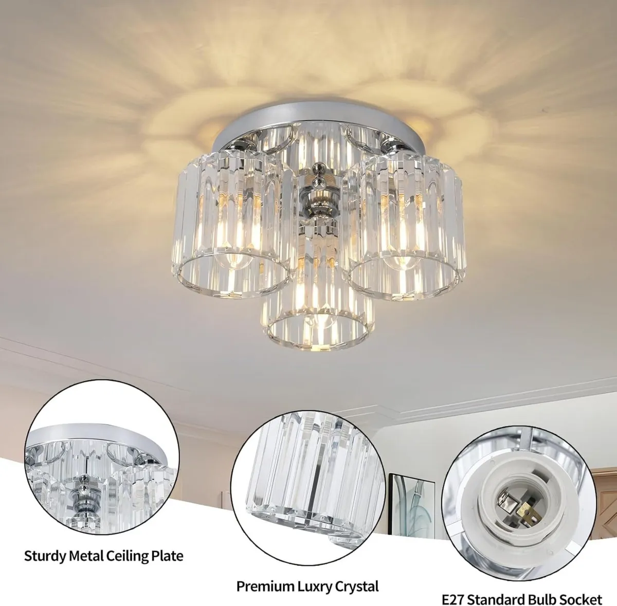 Crystal Chandeliers Ceiling Light 3-Lights Lights - Image 4