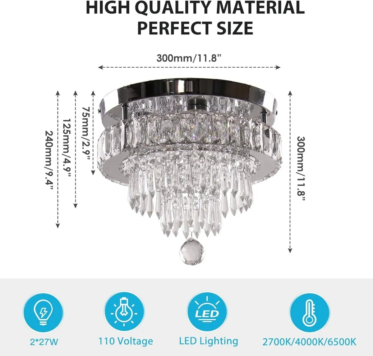 11.8 Dimmable Crystal Chandelier Ceiling Light - Image 4