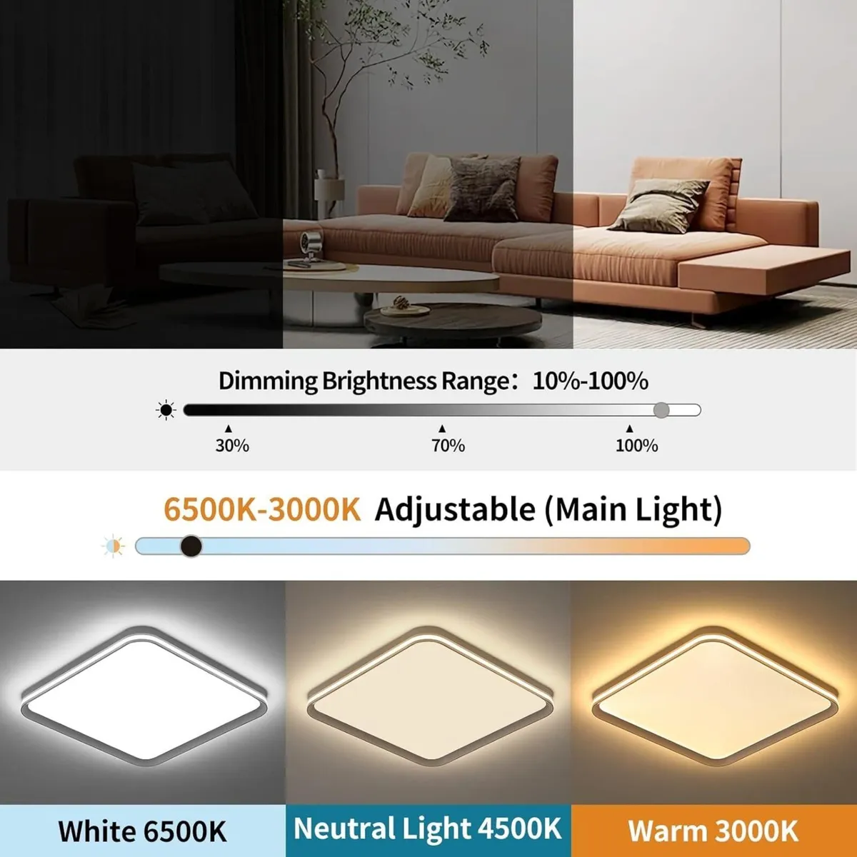 LED Square Ceiling Light 60cm Flush Living Room - Image 2