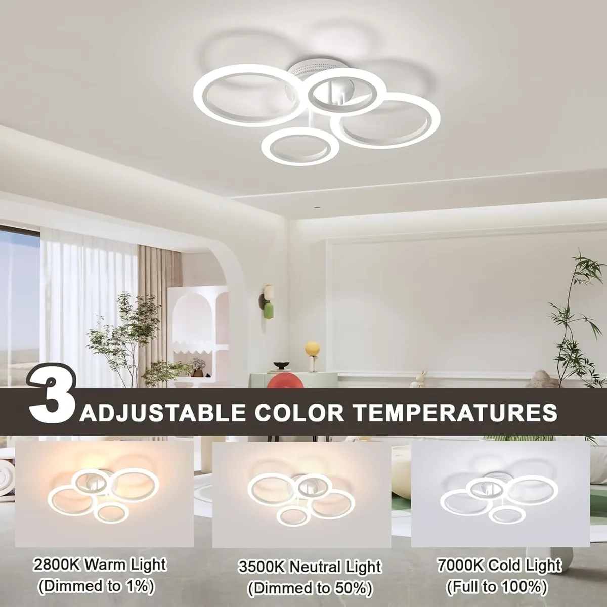 LED Ceiling Lights Arylic 4 Ring 48W 4400lm - Image 2