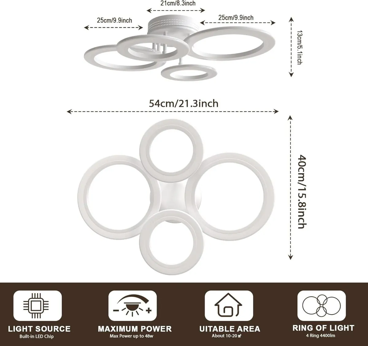 LED Ceiling Lights Arylic 4 Ring 48W 4400lm - Image 4
