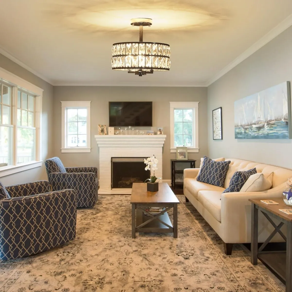 Crystal Ceiling Lights 3-Light Chrome Living Room - Image 2