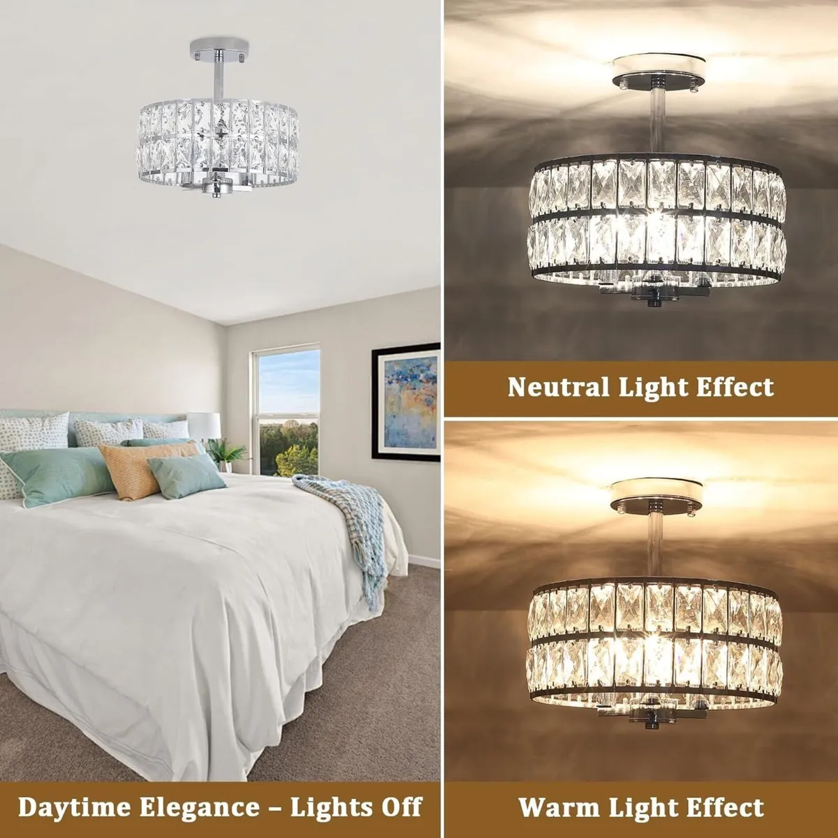 Crystal Ceiling Lights 3-Light Chrome Living Room - Image 3
