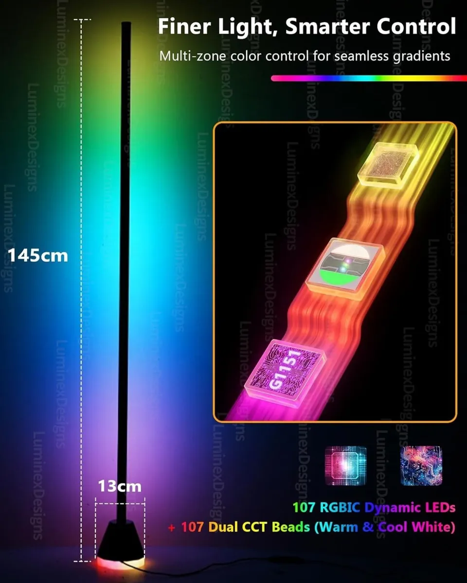 Smart RGBIC LED Floor Lamp Dimmable Standing - Image 3