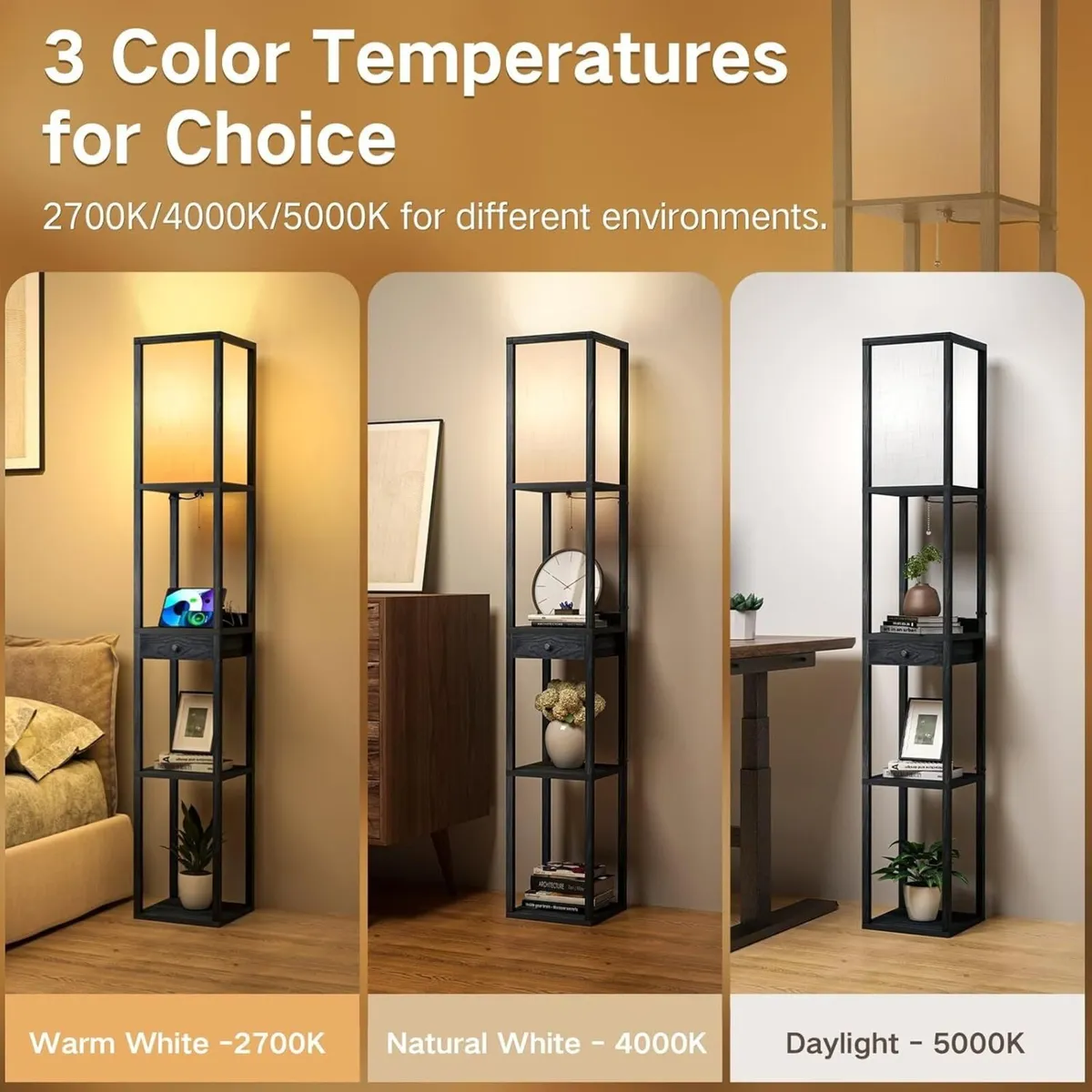 Shelf Floor Lamp with Drawer 2 USB-C Ports LED - Image 2