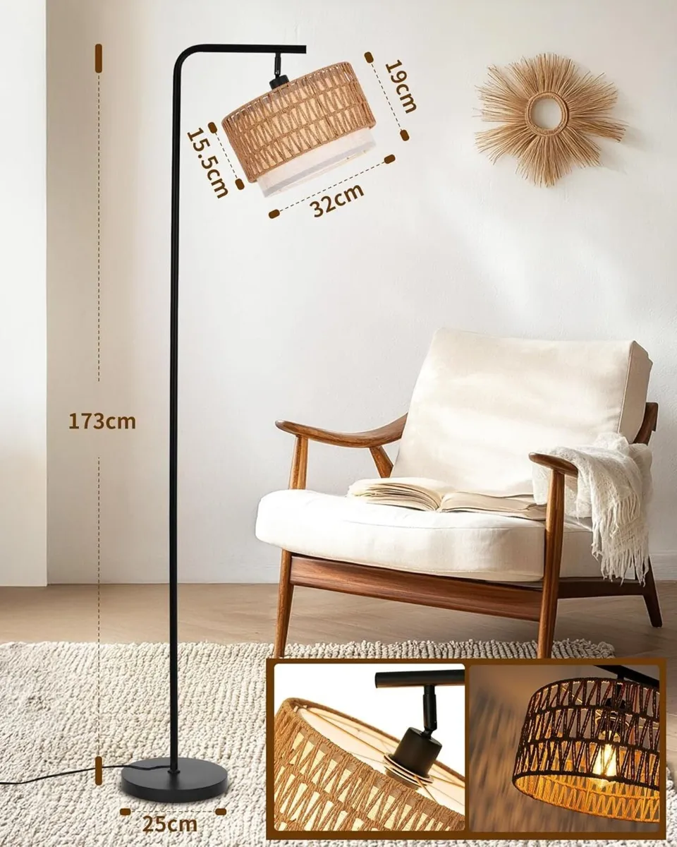 Rattan Floor Lamp Boho Lamps for Living Room with - Image 3