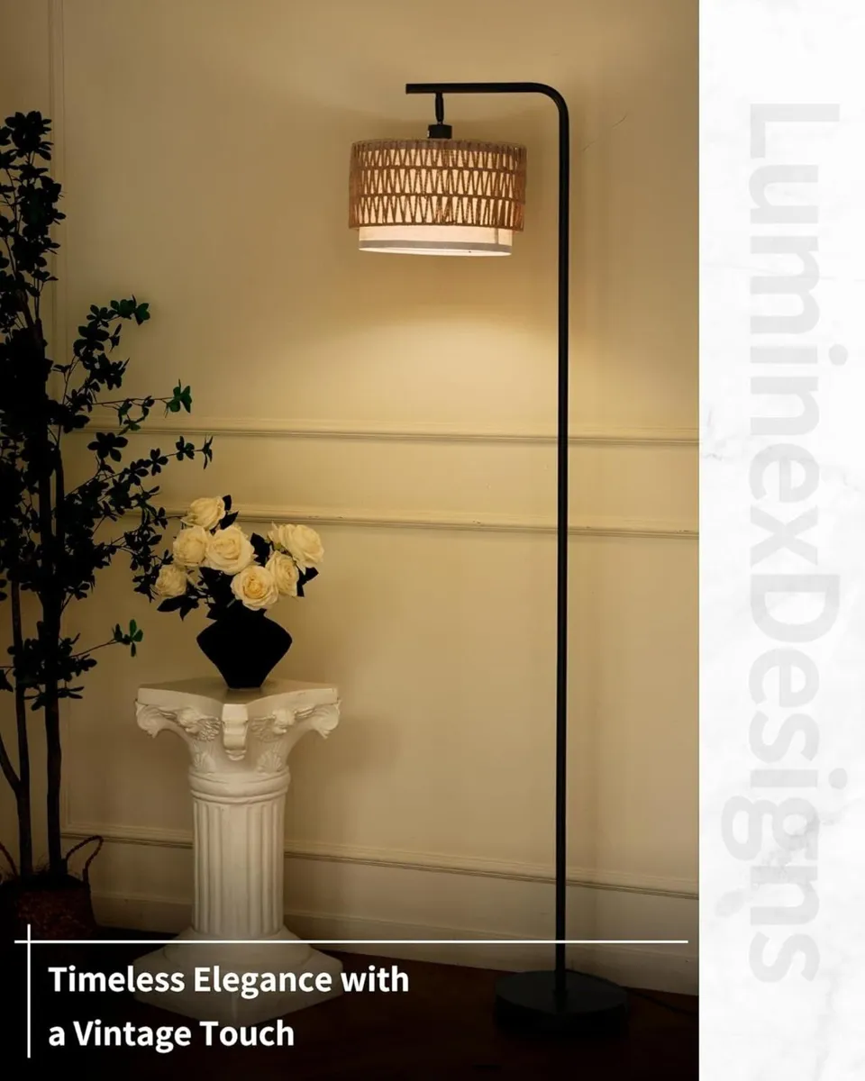 Rattan Floor Lamp Boho Lamps for Living Room with - Image 4