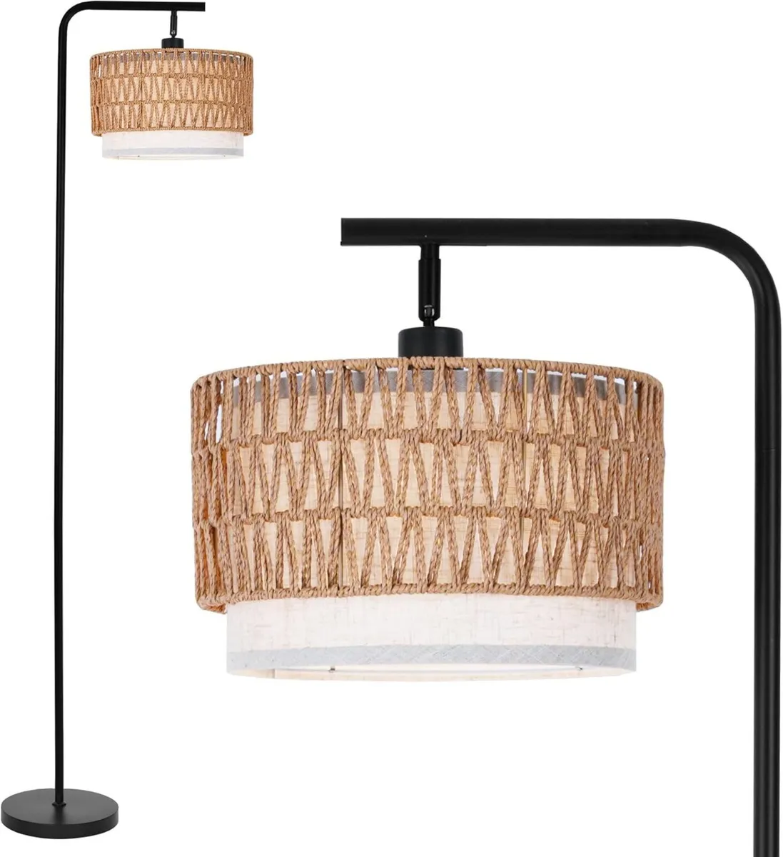 Rattan Floor Lamp Boho Lamps for Living Room with - Image 1
