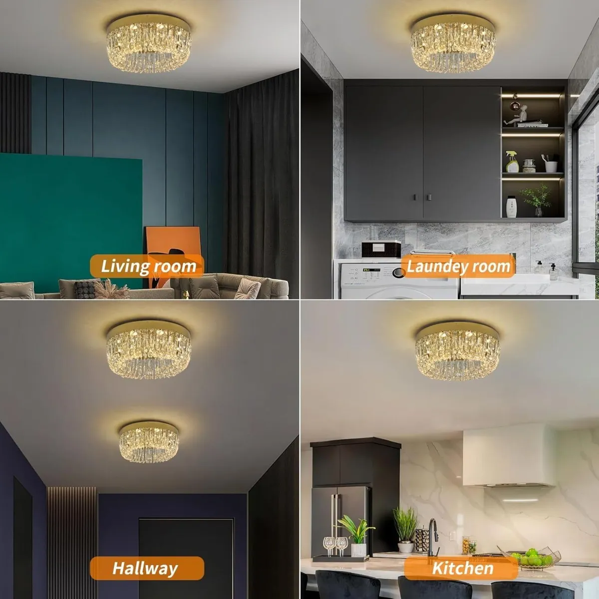 Luxury Gold Crystal Chandelier Flush Mount - Image 3