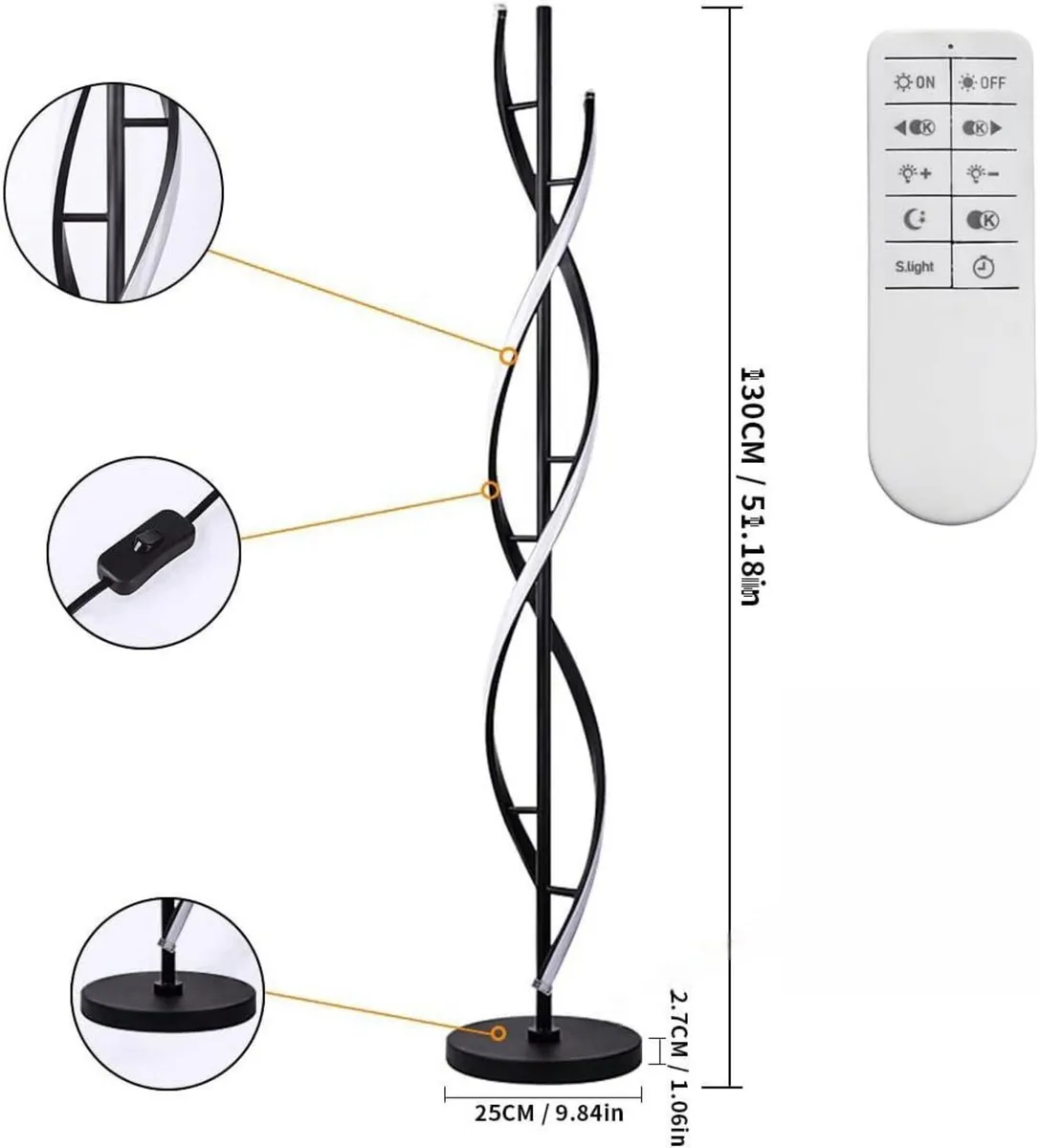 Floor Lamps for Living Room Black Spiral Dimmable - Image 2