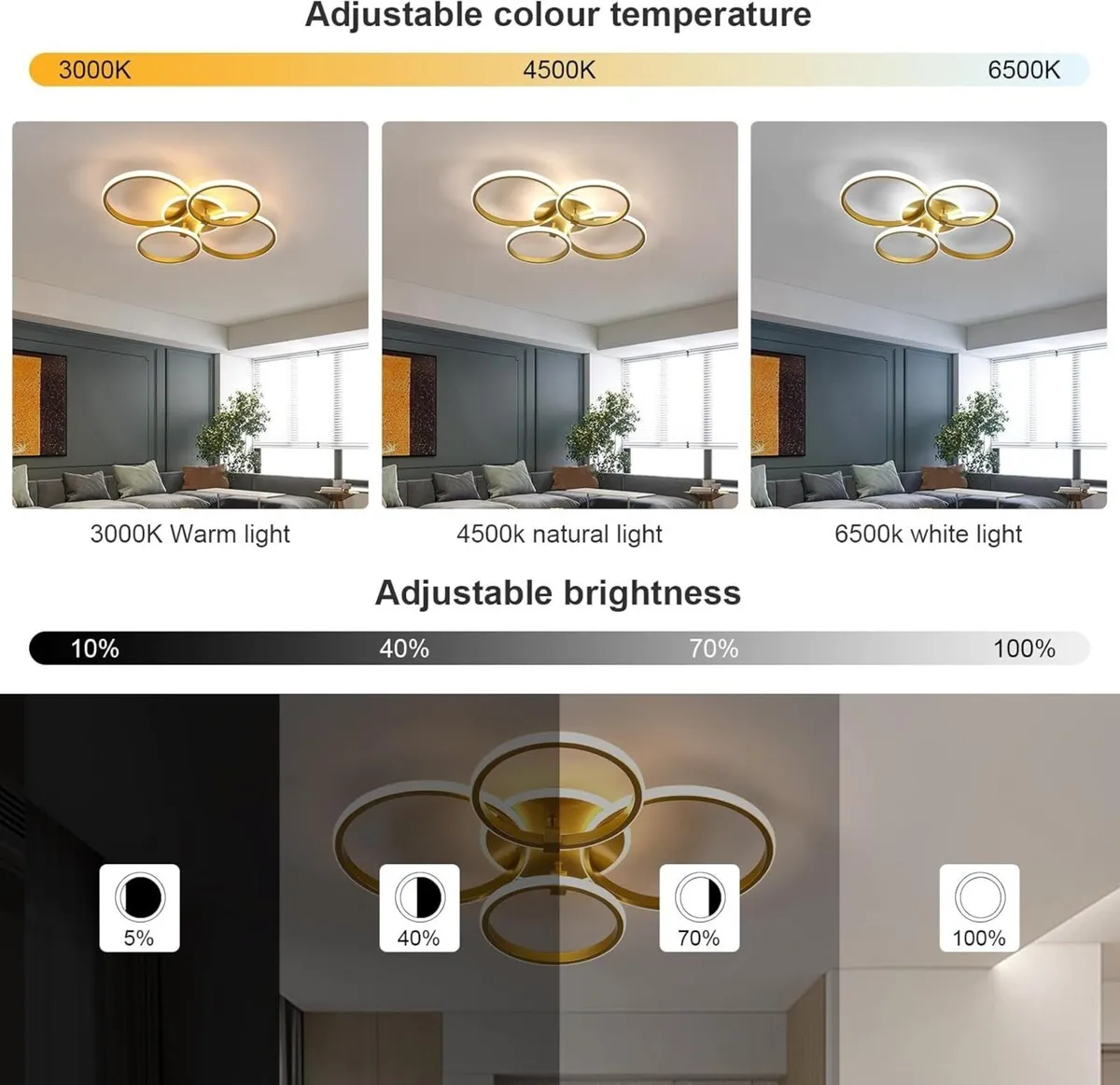 LED Ceiling Lights Dimmable 39 W Modern Lamp with - Image 4