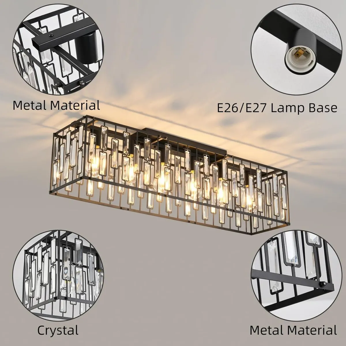 Modern Crystal Ceiling Light 6 Black Chandelier - Image 4