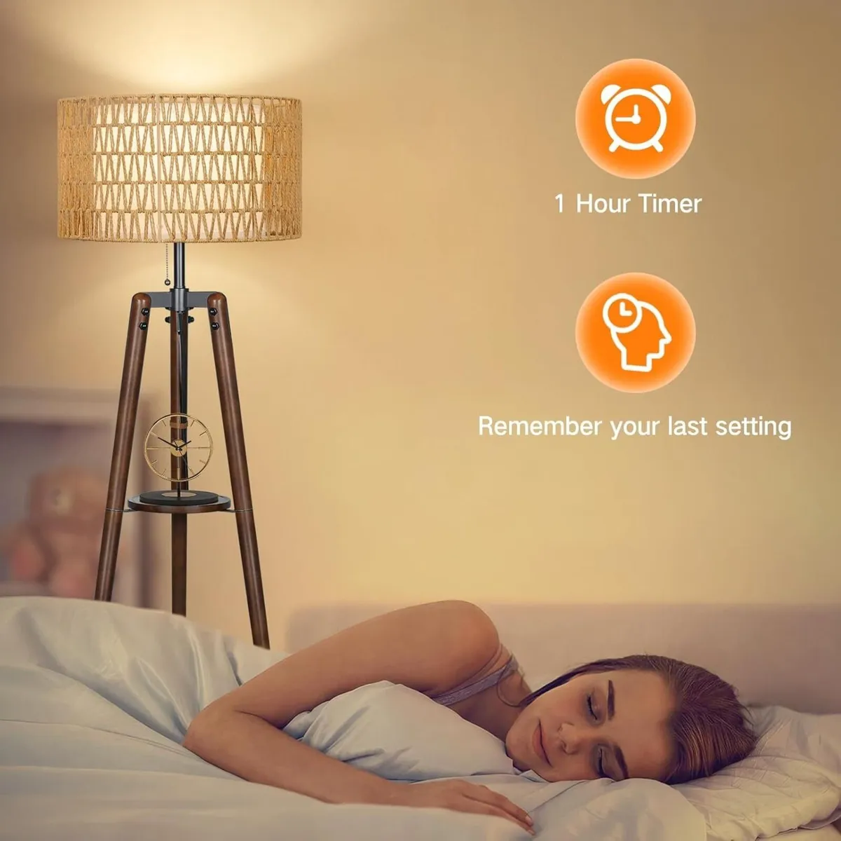 Tripod Floor Lamp Rattan Linen Double Shades - Image 4