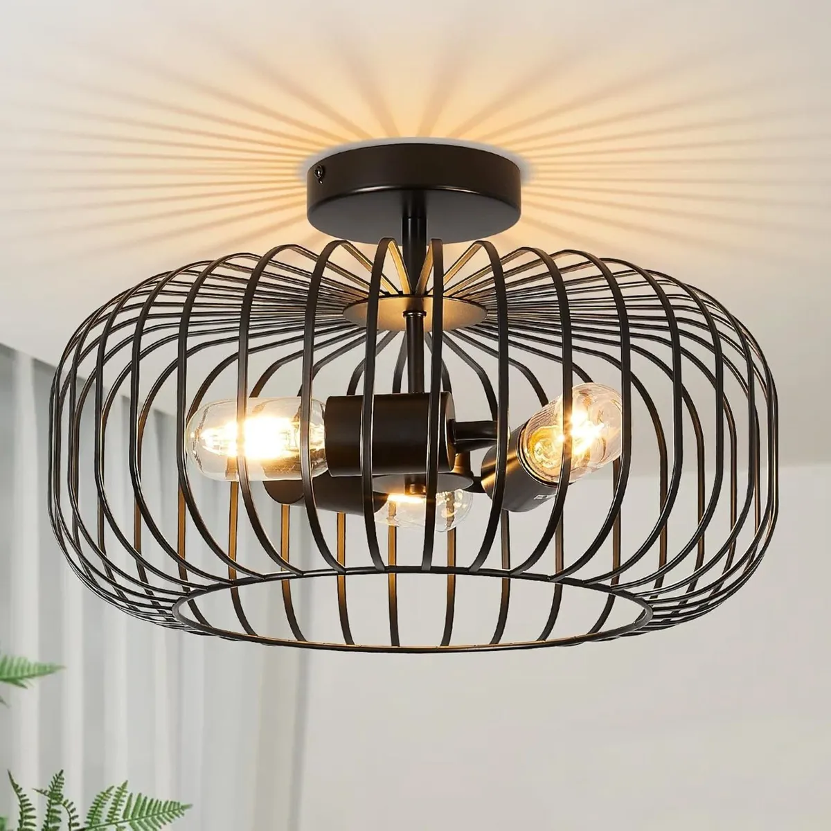 Ceiling Light Fitting 3 Lights Metal Black Shade - Image 1