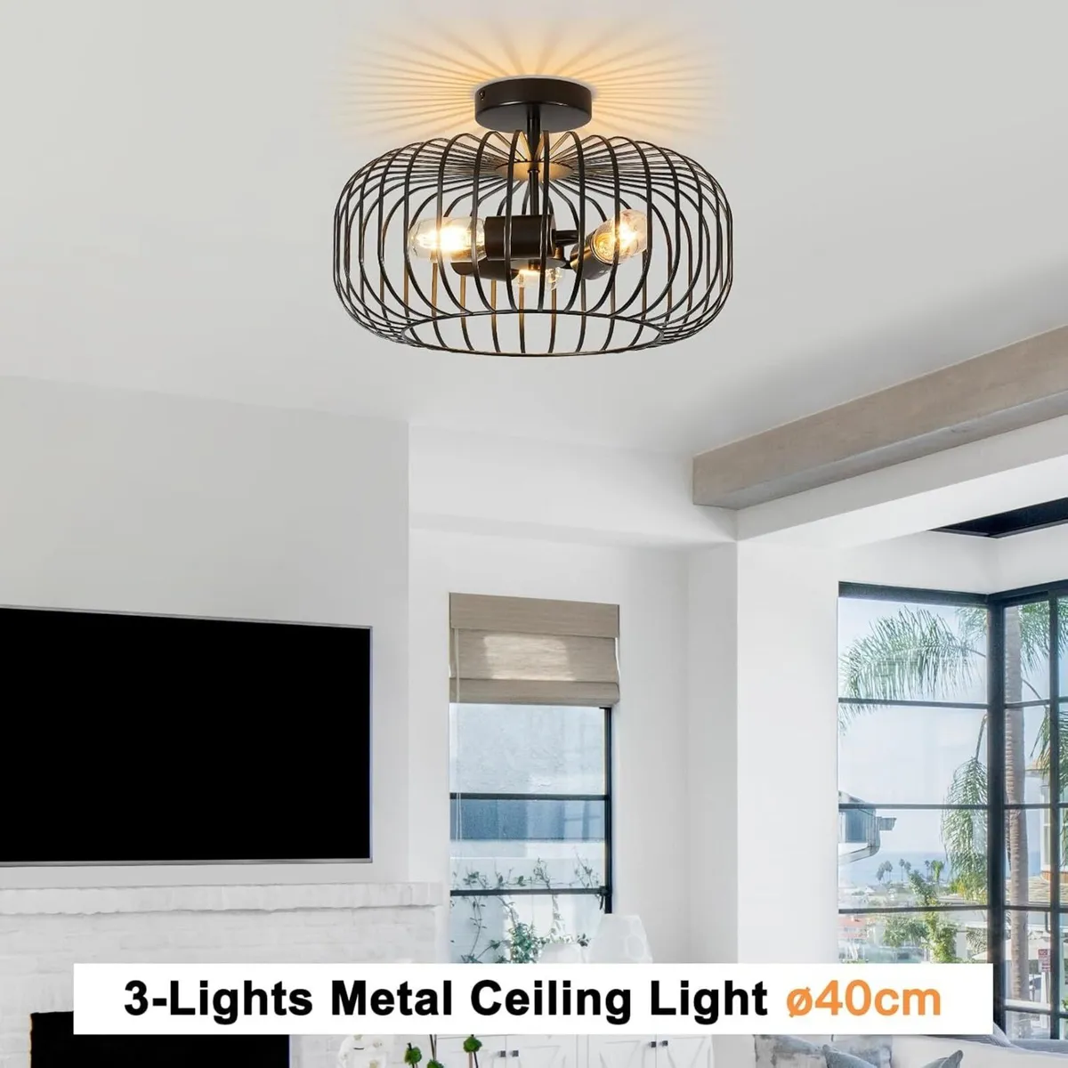 Ceiling Light Fitting 3 Lights Metal Black Shade - Image 2