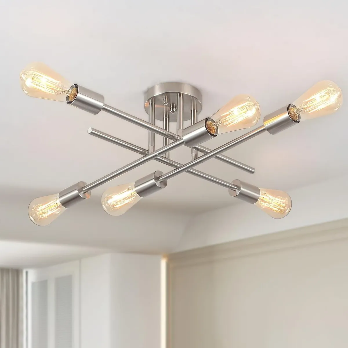 Nickel Sputnik Ceiling Light Fittings 6 Bulbs - Image 1