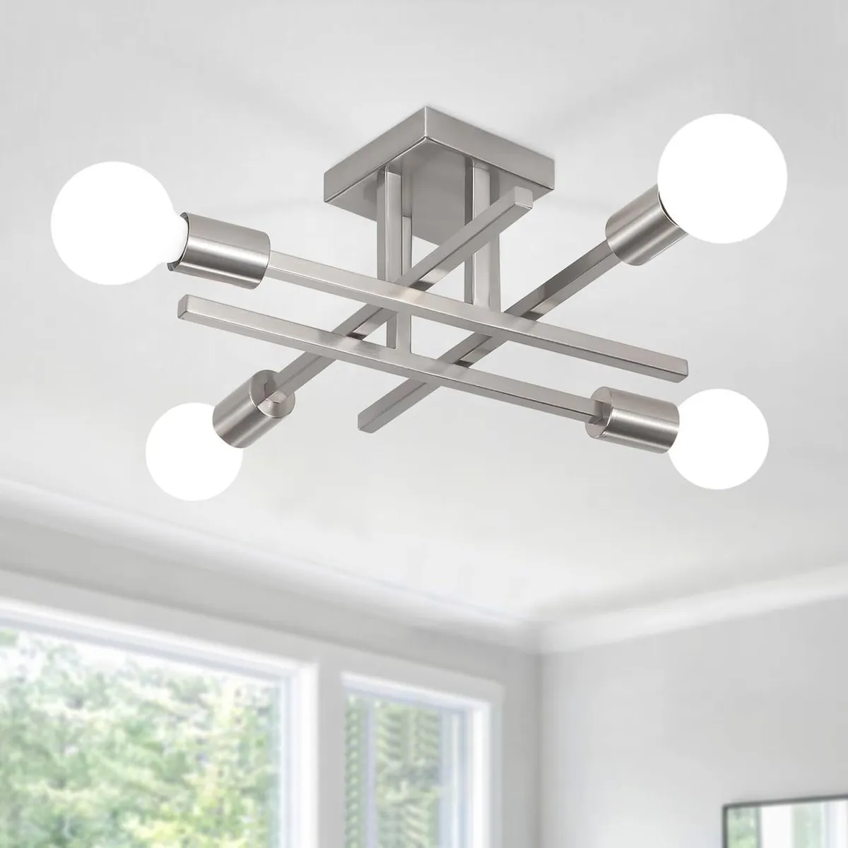 Modern Silver Ceiling Lights Living Room 4 Nickel - Image 1