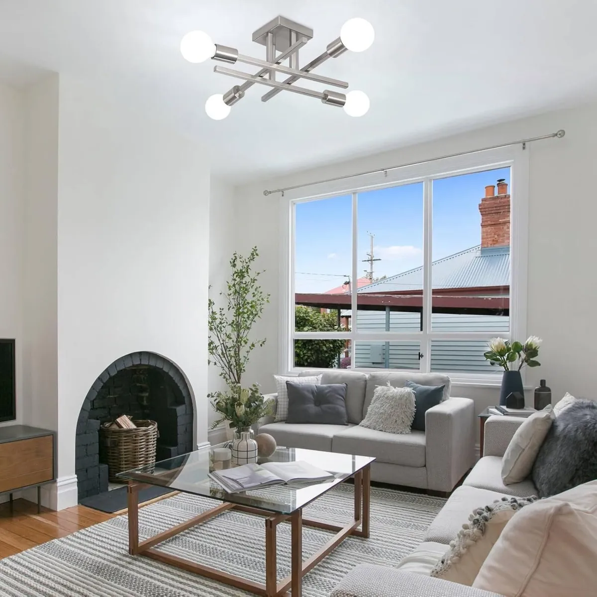 Modern Silver Ceiling Lights Living Room 4 Nickel - Image 2