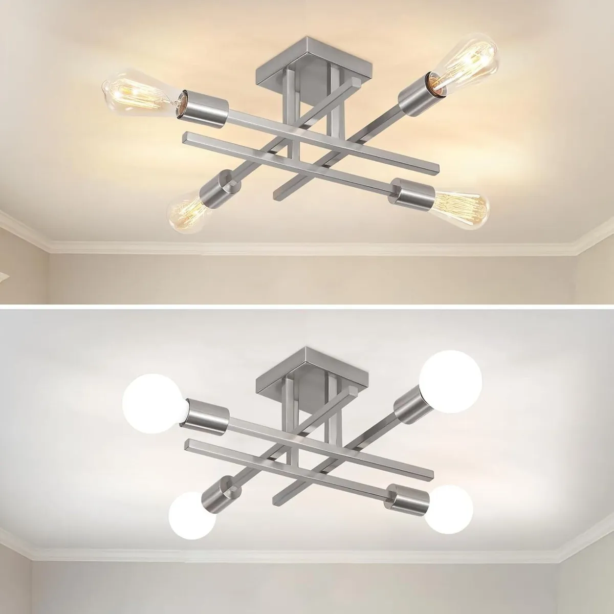 Modern Silver Ceiling Lights Living Room 4 Nickel - Image 3
