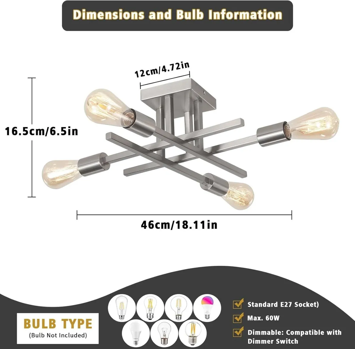 Modern Silver Ceiling Lights Living Room 4 Nickel - Image 4