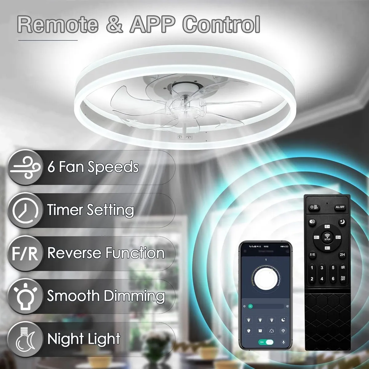 20 Modern Ceiling Fans with Lights LED Dimmable - Image 3