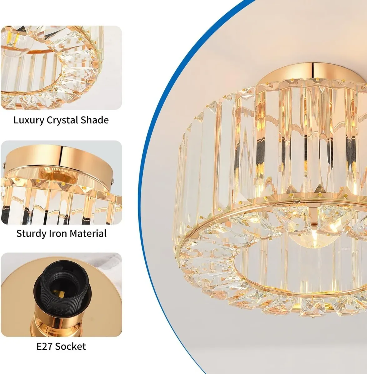 Gold Crystal Ceiling Lights Modern Semi Flush - Image 4