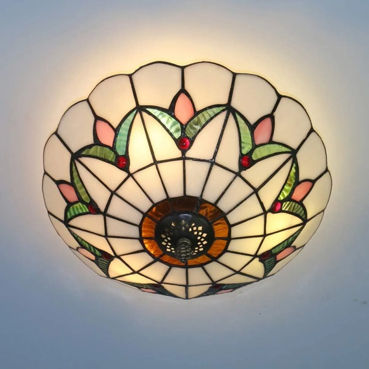 12 Inch Tiffany Style Ceiling Light Stained Glass - Image 1