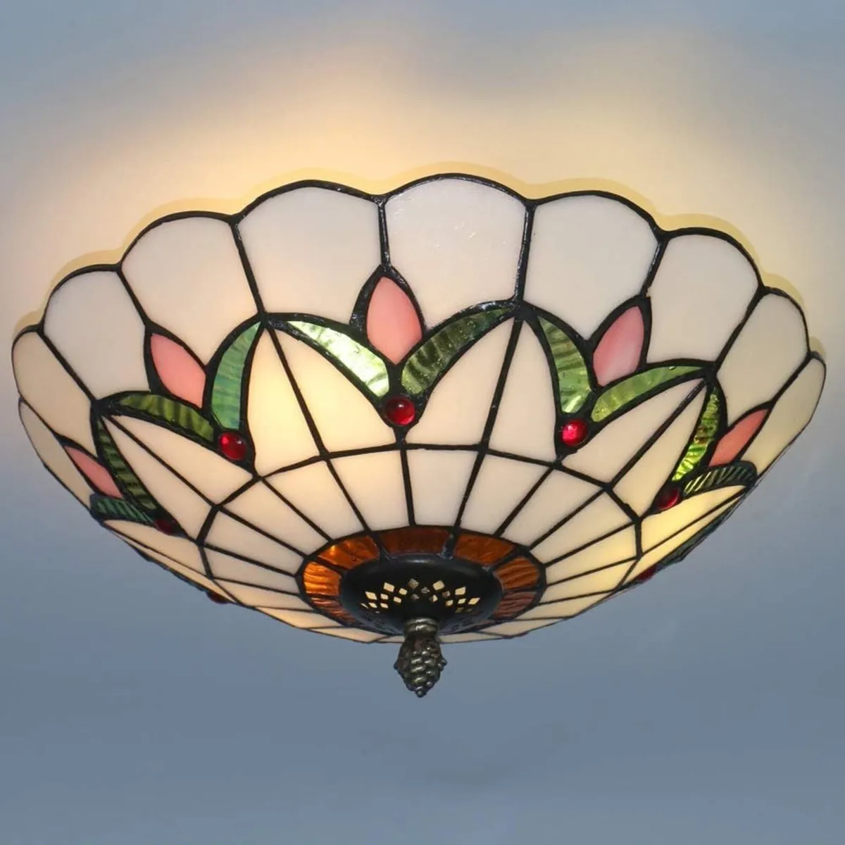 12 Inch Tiffany Style Ceiling Light Stained Glass - Image 2