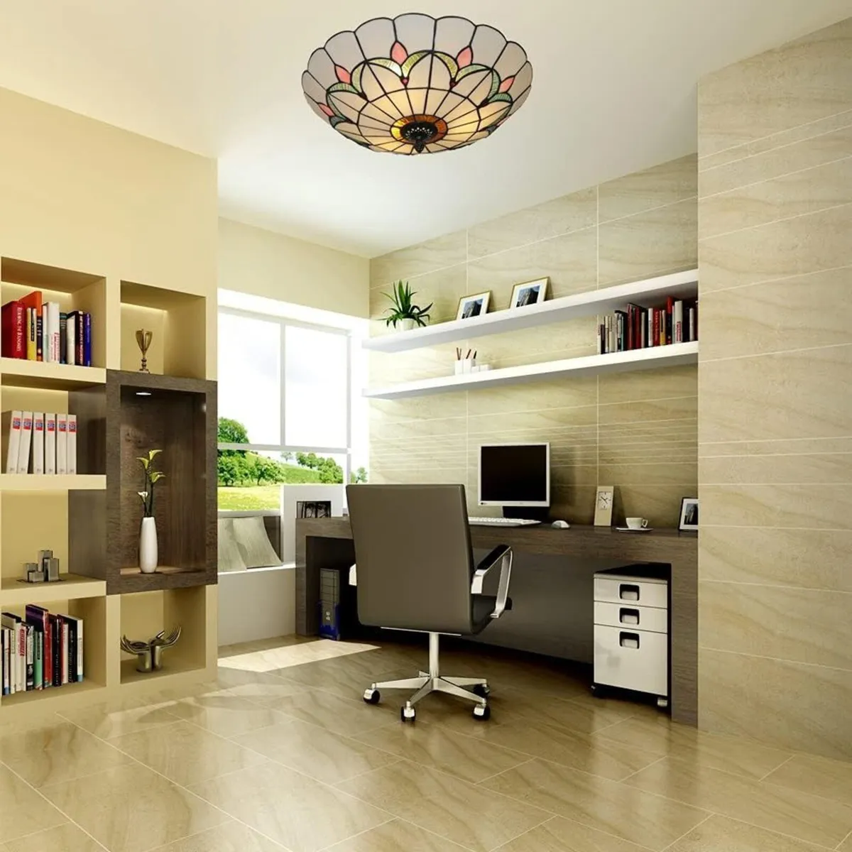 12 Inch Tiffany Style Ceiling Light Stained Glass - Image 4